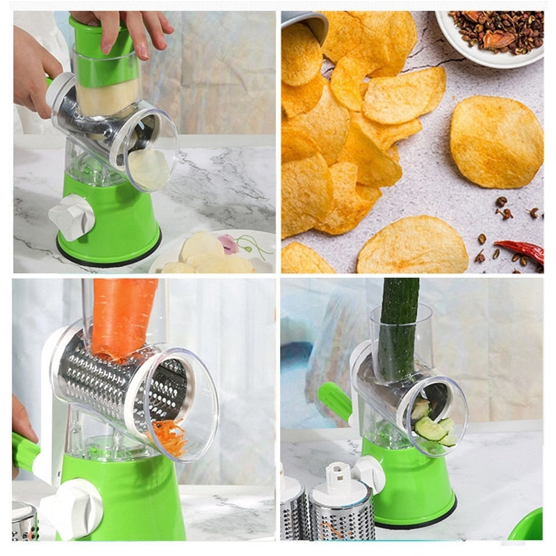 Multifunctional Hand Crank Vegetable Cutter - Home Kitchen Potato Grater & Shredder