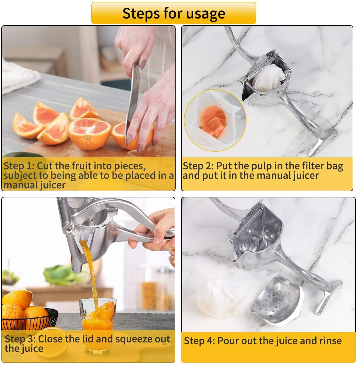 Aluminum Alloy Manual Juice Squeezer - Hand Pressure Fruit Juicer for Kitchen & Bar